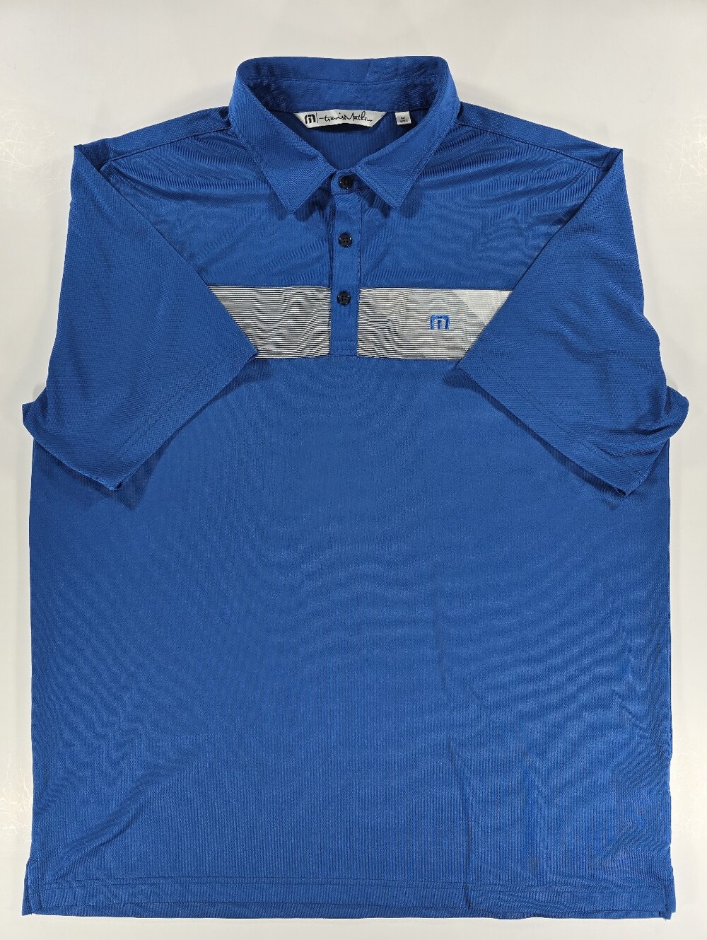 Travis Mathew Polo Golf Shirt Men's XL Pique Knit Blue Gray Performance Stretch